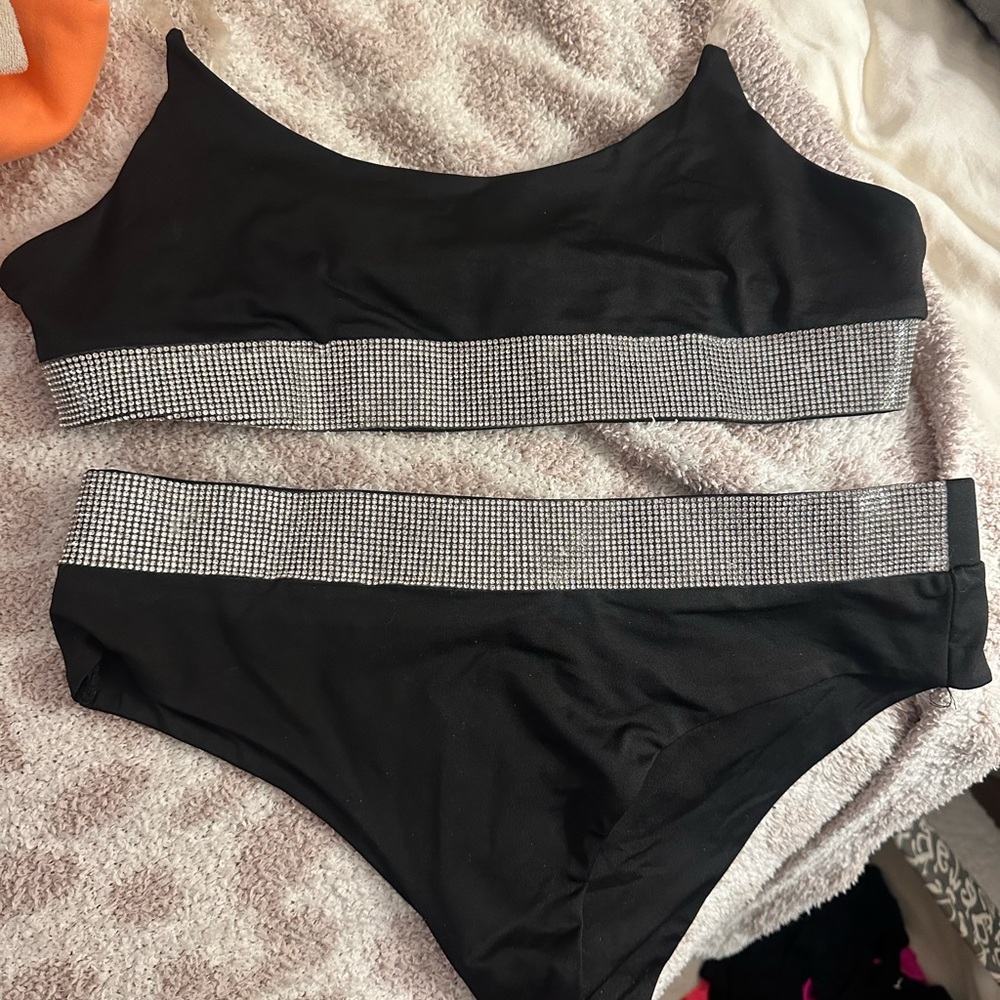 Hot & Delicious Black Bikini with Silver Rhinestone Accents